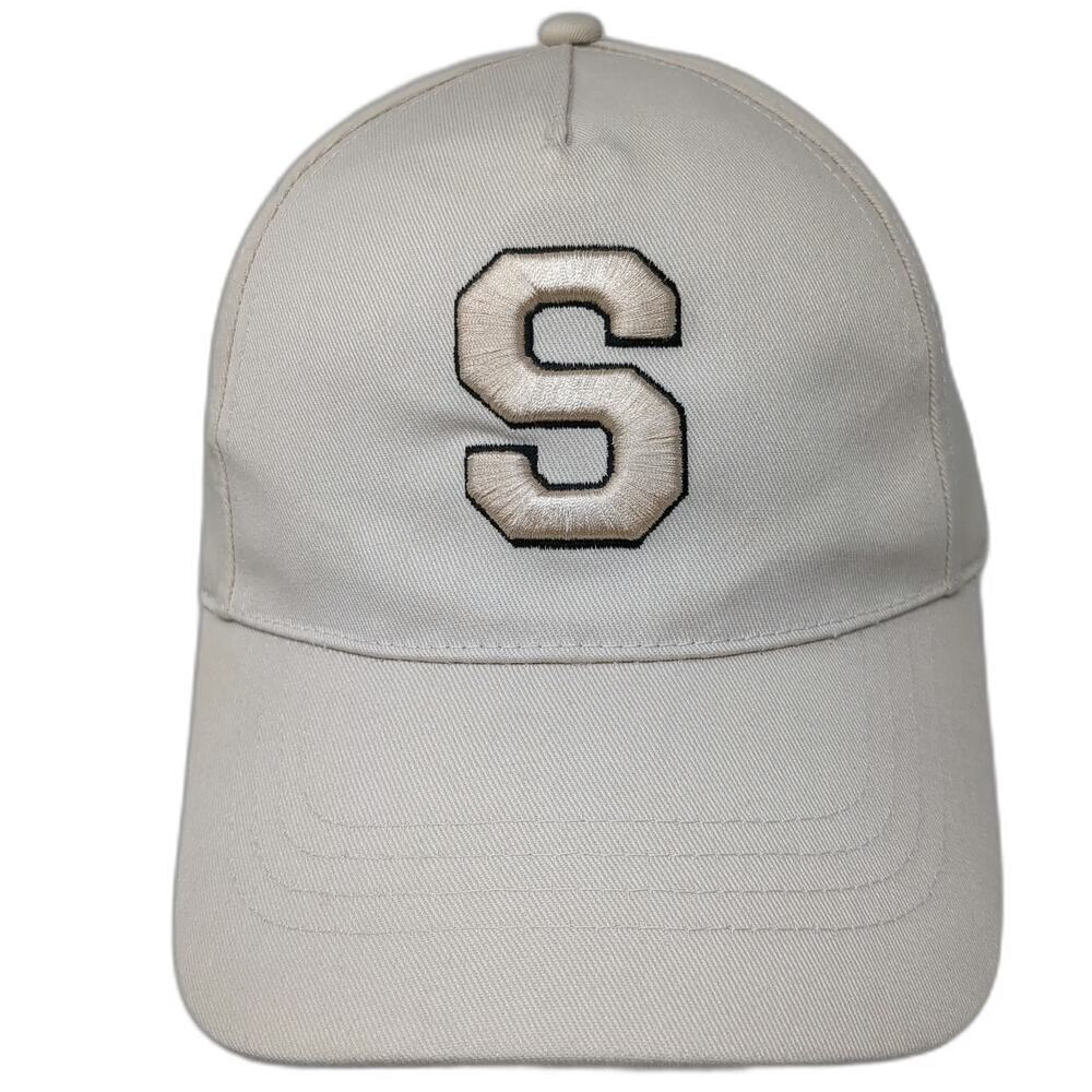 Primark 5 Panel Beige One Size Embroidered Letter S Strapback Varsity Block Hat